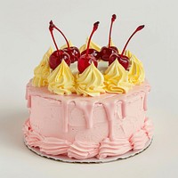 Cherry-topped pink frosted cake