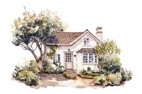 Charming cottage watercolor illustration