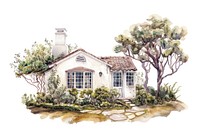 Charming cottage watercolor illustration