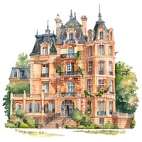 Elegant watercolor mansion illustration