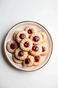 Thumbprint Cookies serve on a cute plate confectionery produce sweets.