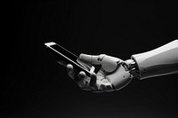 Robot hand holding smartphone technology