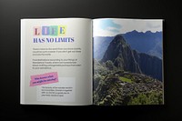 Travel magazine with scenic mountains