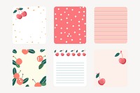 Cute cherry sticky notes illustration vector set