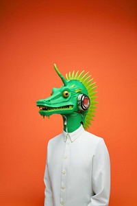 Futuristic lizard in white shirt