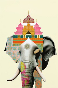 Elephant adorned with temple