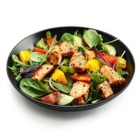 Grilled salmon salad food vegetable platter.