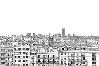 Urban skyline black white illustration