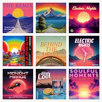 Colorful retro album cover template set vector