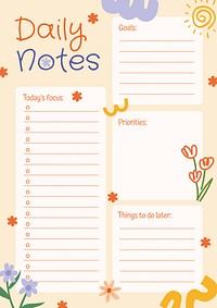 Daily notes digital planner template vector