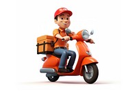 Cartoon delivery person riding scooter