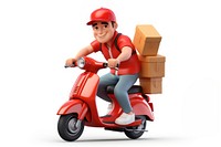 Delivery person riding red scooter