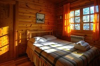 Cozy wooden cabin bedroom retreat