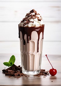 Delicious chocolate milkshake with toppings