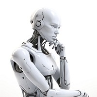 Futuristic thinking robot pondering ideas