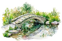 Serene watercolor garden bridge illustration