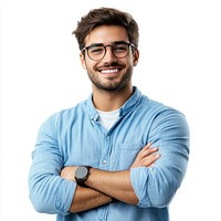 Smiling man wearing glasses confidently