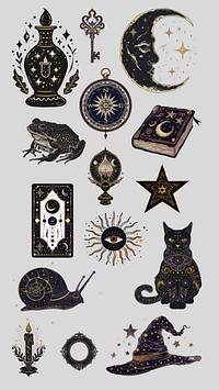 Mystical art illustration design element set