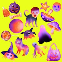 Gradient halloween illustration design element set