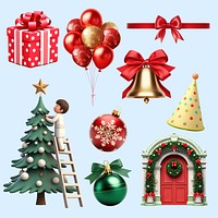 Cute 3D Christmas design element set