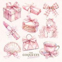 Pink coquette aesthetic design element set