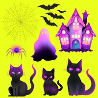 Cute purple Halloween design element set