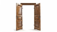 Open wooden double doors frame