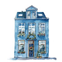 Vintage blue town house christmas architecture illustration.