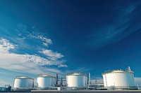 Industrial storage tanks under sky