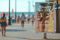 Summer vacation beach advertisement sign mockup psd