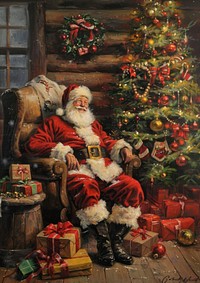 Santa relaxing by Christmas tree