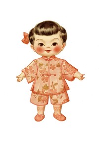 Cute vintage Asian child illustration