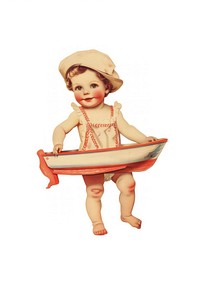 Vintage child holding toy boat