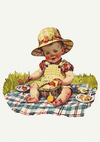 Vintage baby picnic illustration.