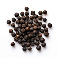 Whole black peppercorns on white