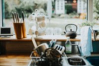 Interiors of a homely kitchen, blurry background image