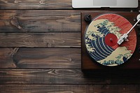 Vintage turntable with artistic vinyl