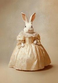 A White Vienna Rabbit wearing with Las Meninas animal rabbit dress.