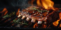 A ribs on the grill with fire grilling cooking mutton.