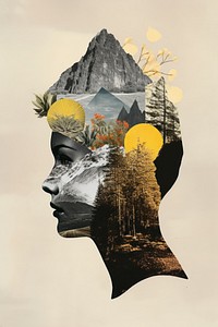 Nature in human head collage elements modern.