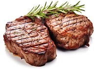 Grilled steaks with rosemary garnish