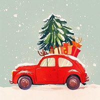 Festive car carrying Christmas tree