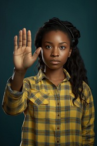 African american girl with hand gesture photography background clothing.