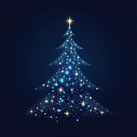 Starry christmas tree illustration glowing night.