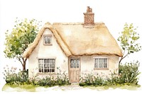 English cottage architecture illustration countryside.