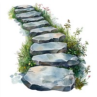 Stone path illustration watercolor outdoors.