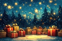 Background with a starry Christmas night sky christmas atmosphere gifts.