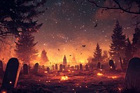 Background with a starry Halloween night in graveyard atmosphere halloween spooky.