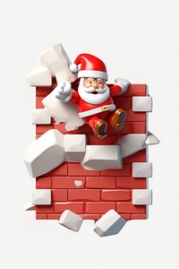 Flat lay cute bold illustration of santa going down chimney 3d illustration celebration decoration.