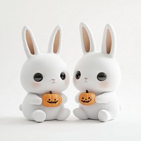 Two cute white bunnies halloween bunny illustration.